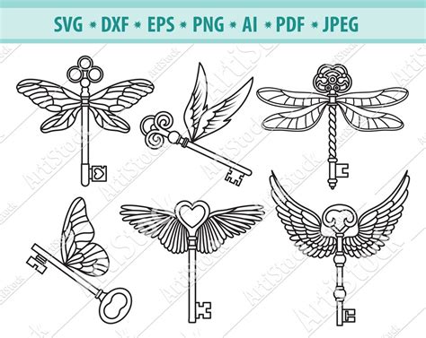 Vintage Key Svg, Flying Key Svg, Key With Wings Svg, Magic Key Clipart